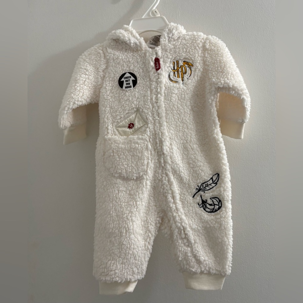 NWOT Sz 6mos Harry Potter Hedwig Zip-up Costume/White Fleece Coverall